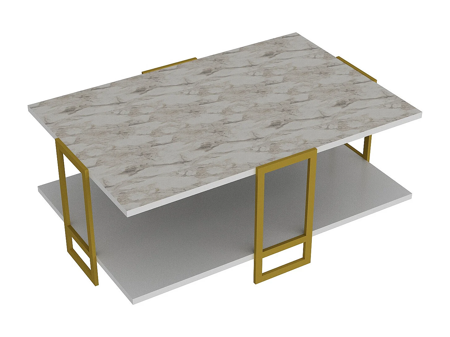 Table basse Polka avec cadre métalique doré (Effet marbre blanc)
