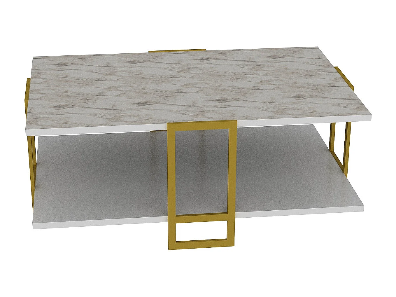 Table basse Polka avec cadre métalique doré (Effet marbre blanc)