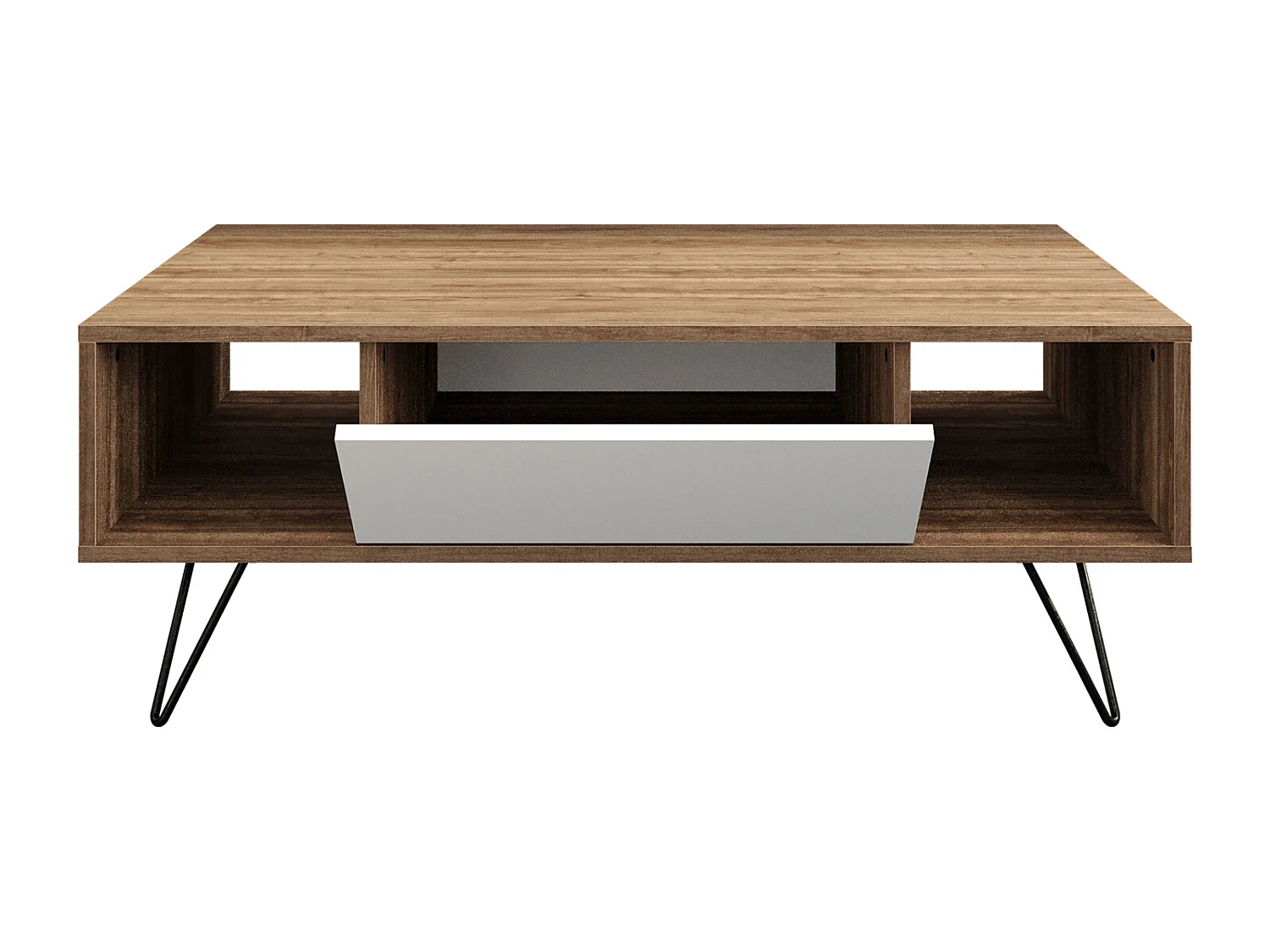 Table Basse Mistico avec le pieds en métal et armoire (Blanc & Noyer)