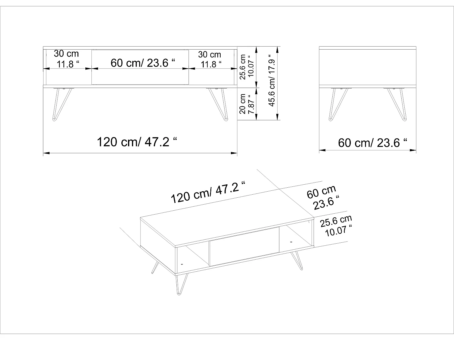 Table Basse Mistico avec le pieds en métal et armoire (Blanc & Noyer)