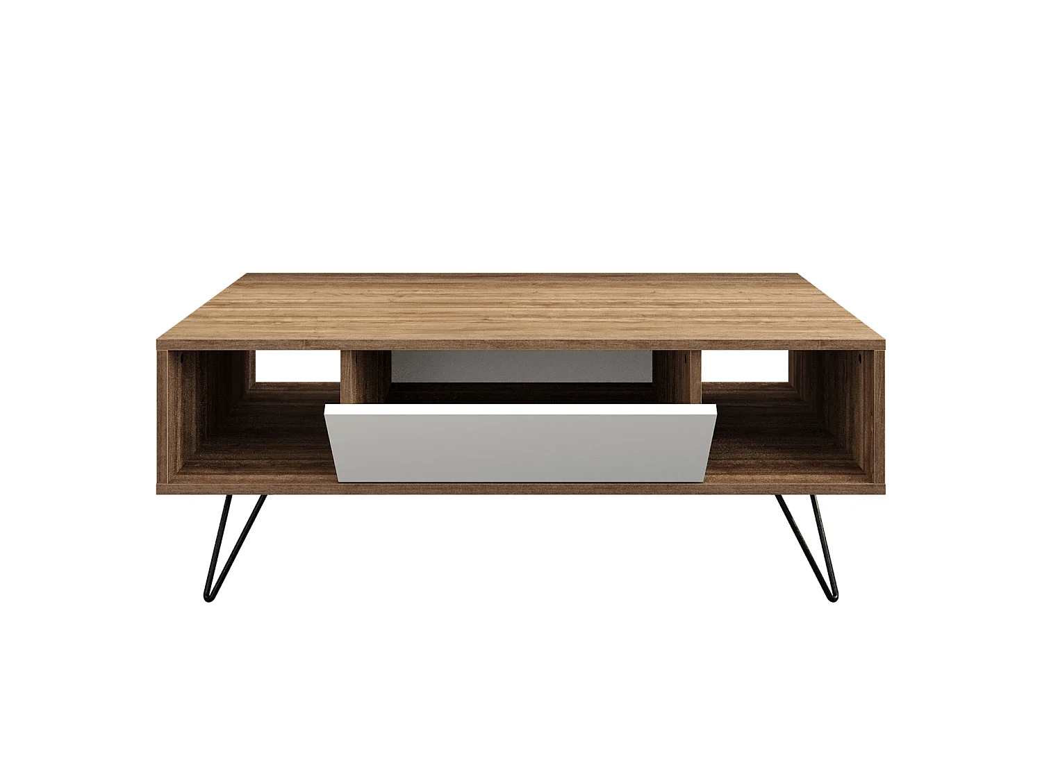 Table Basse Mistico avec le pieds en métal et armoire (Blanc & Noyer)