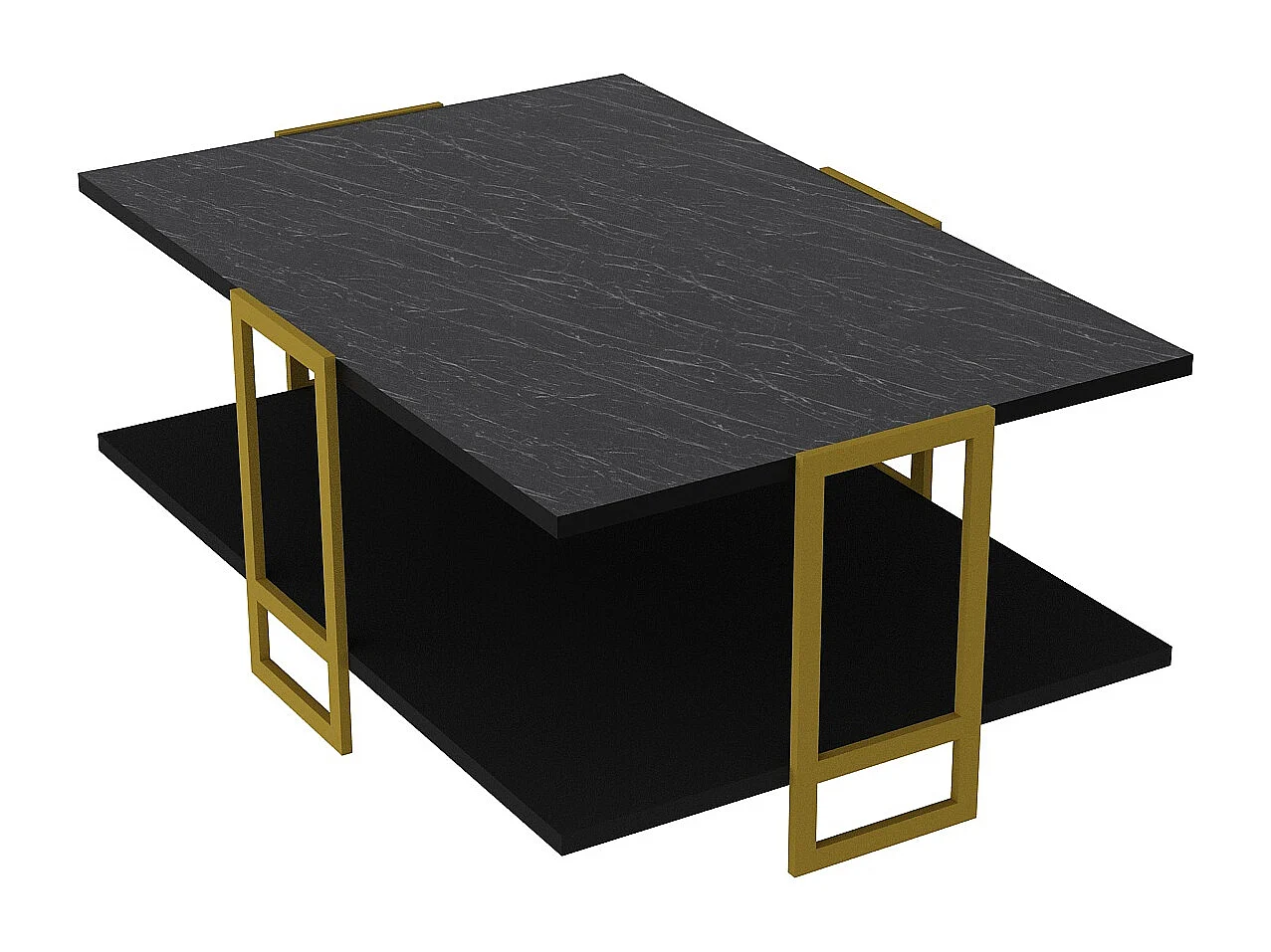 Table basse Polka avec cadre métalique doré (Effet marbre noir et Doré)