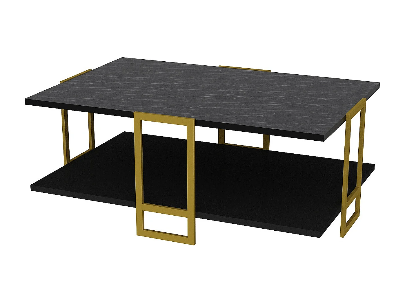 Table basse Polka avec cadre métalique doré (Effet marbre noir et Doré)