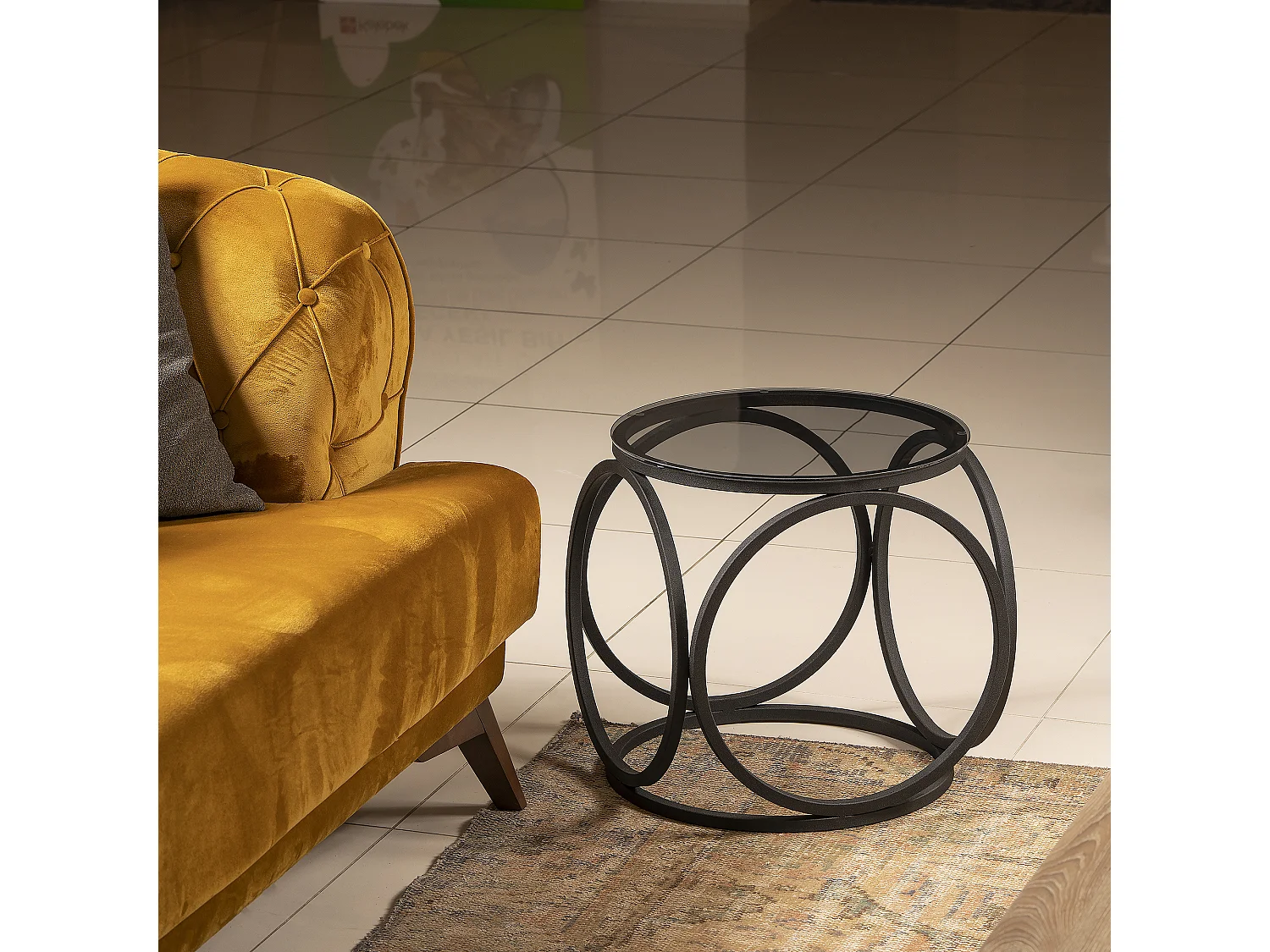 Table d'appoint décoratif avec verre et en métal (Noir)