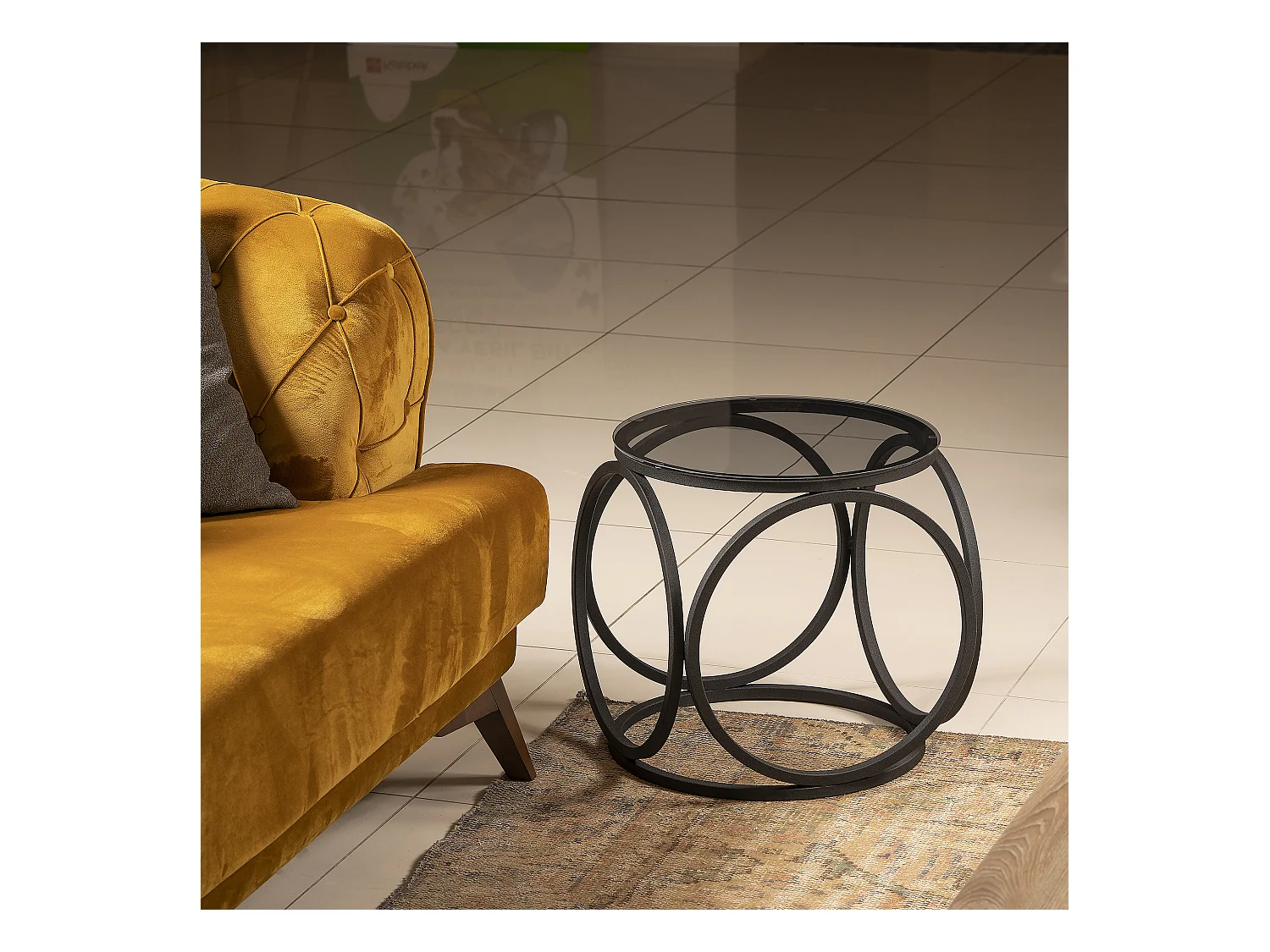 Table d'appoint décoratif avec verre et en métal (Noir)