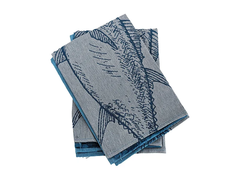 Lot de 2 torchons de cuisine 50x70 cm coton ATLANTIC motif poisson bleu