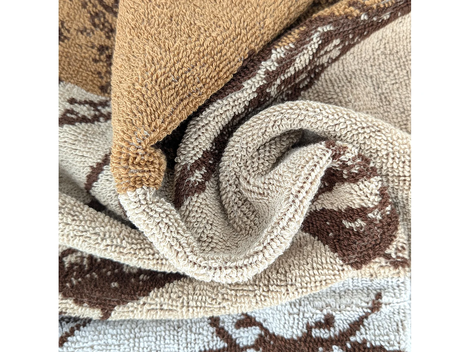 Lot de 2 torchons de cuisine 50x50 cm coton ATLANTIC motif aquatique crabe beige