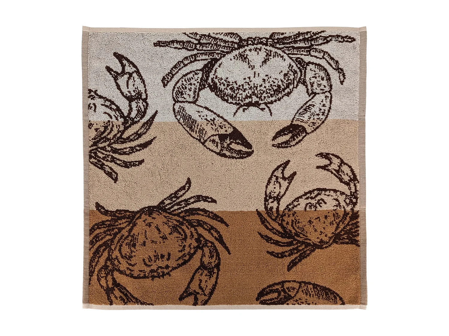 Lot de 2 torchons de cuisine 50x50 cm coton ATLANTIC motif aquatique crabe beige