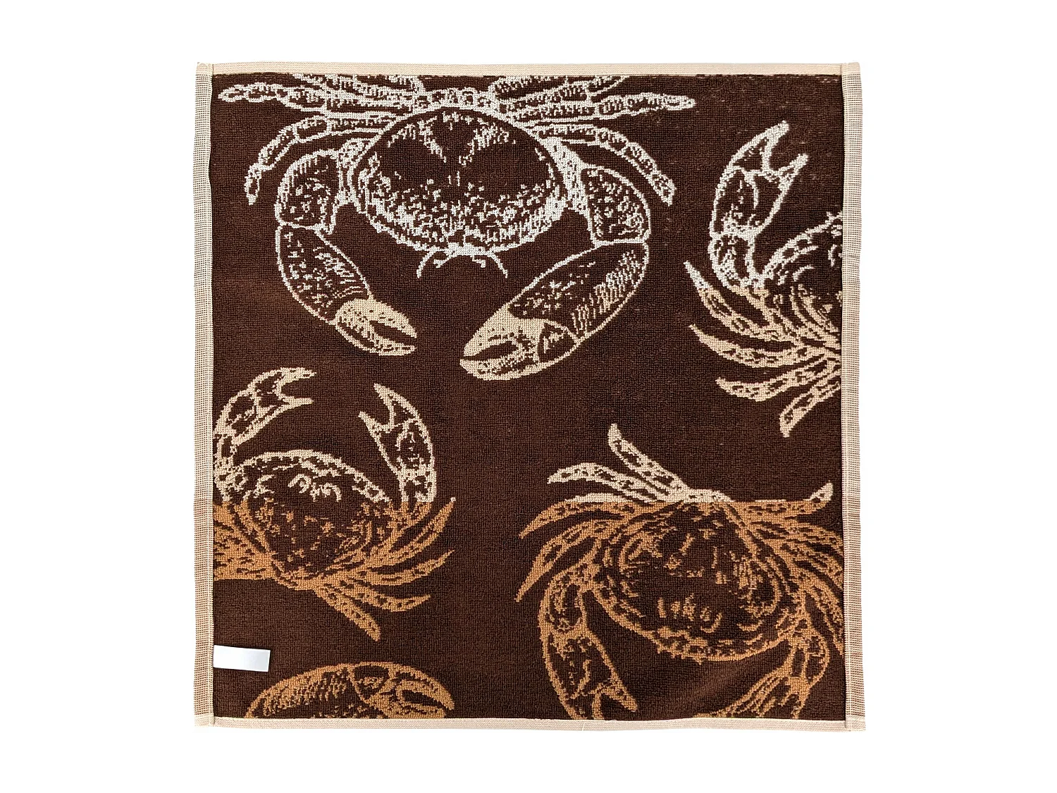 Lot de 2 torchons de cuisine 50x50 cm coton ATLANTIC motif aquatique crabe beige