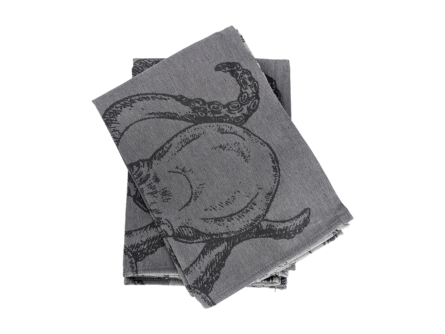 Lot de 2 torchons de cuisine 50x70 cm coton ATLANTIC motif pieuvre gris