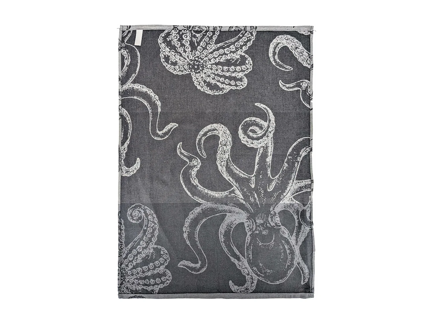 Lot de 2 torchons de cuisine 50x70 cm coton ATLANTIC motif pieuvre gris