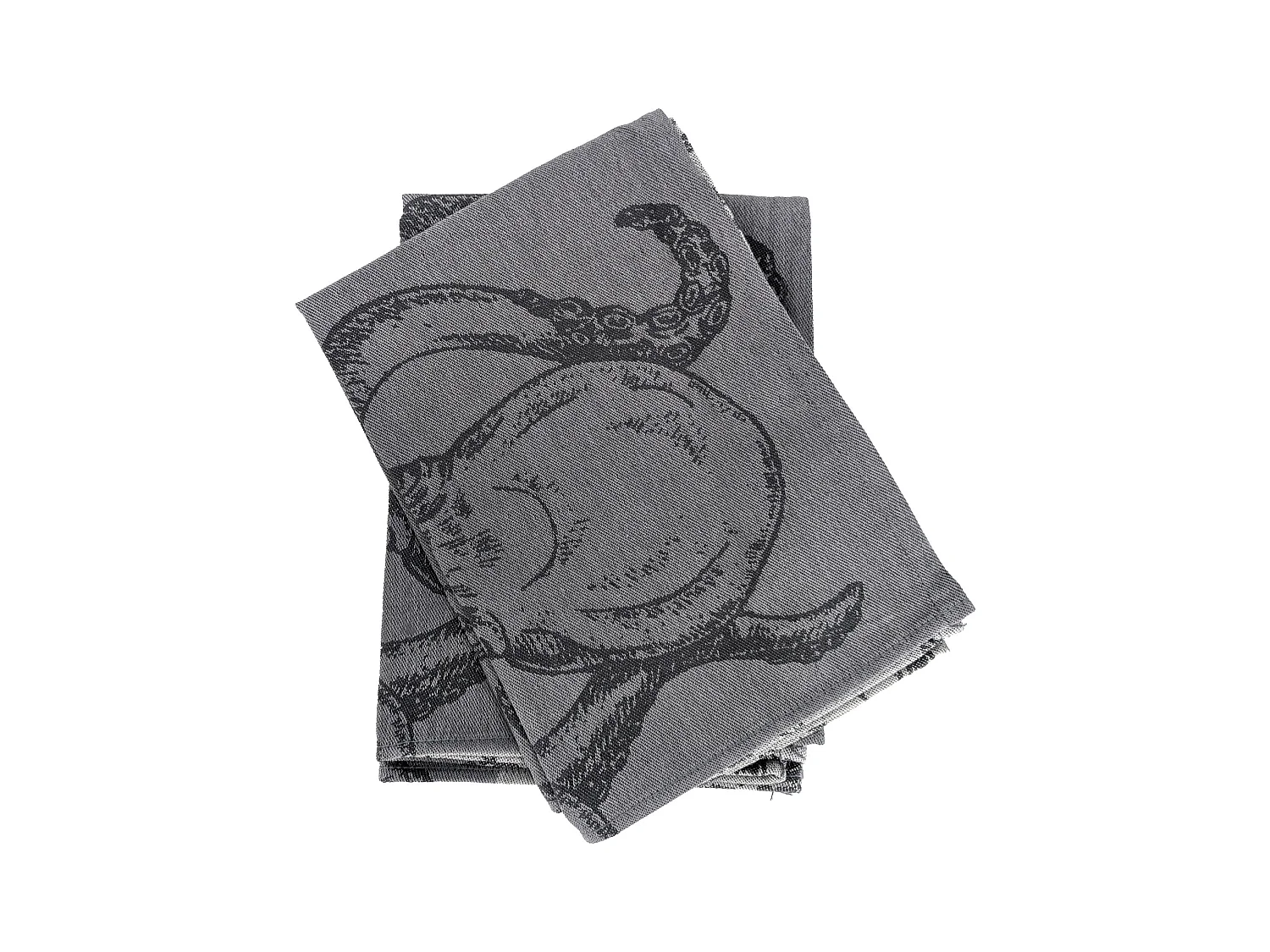 Lot de 2 torchons de cuisine 50x70 cm coton ATLANTIC motif pieuvre gris