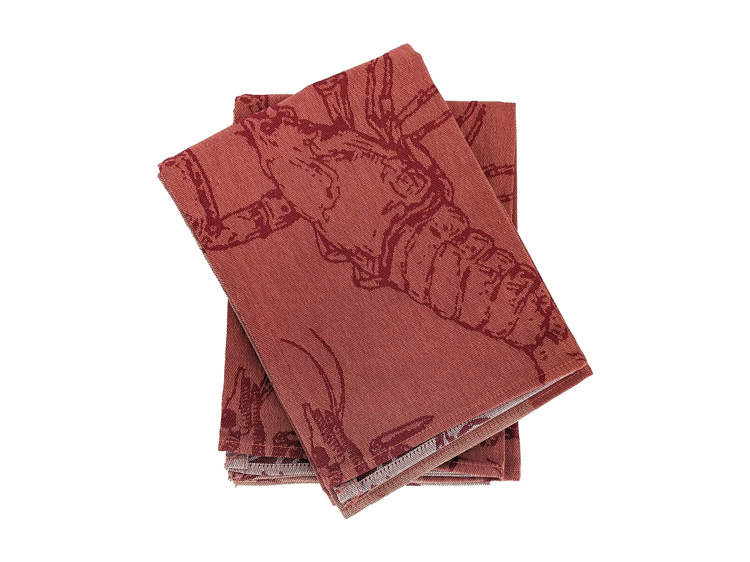 Lot de 2 torchons de cuisine 50x70 cm coton ATLANTIC motif écrevisse saumon