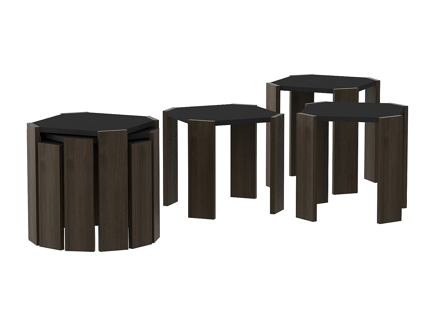 Table gigognes, set de 3 tables basses, empilables (Anthracite et noir)