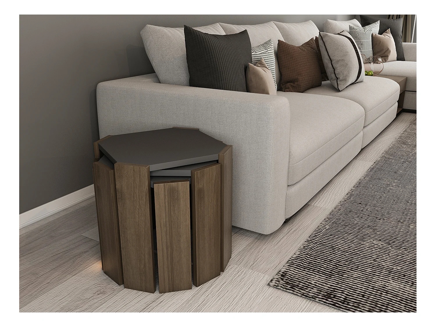 Table gigognes, set de 3 tables basses, empilables (Anthracite et noir)
