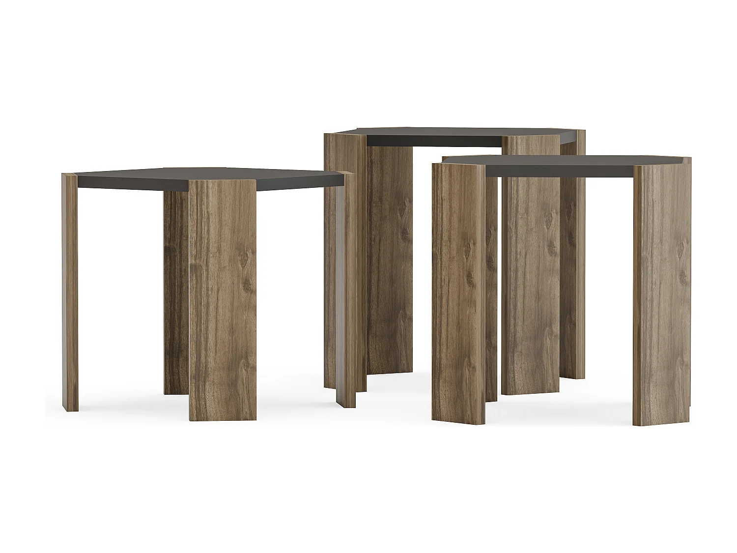 Table gigognes, set de 3 tables basses, empilables (Anthracite et noir)