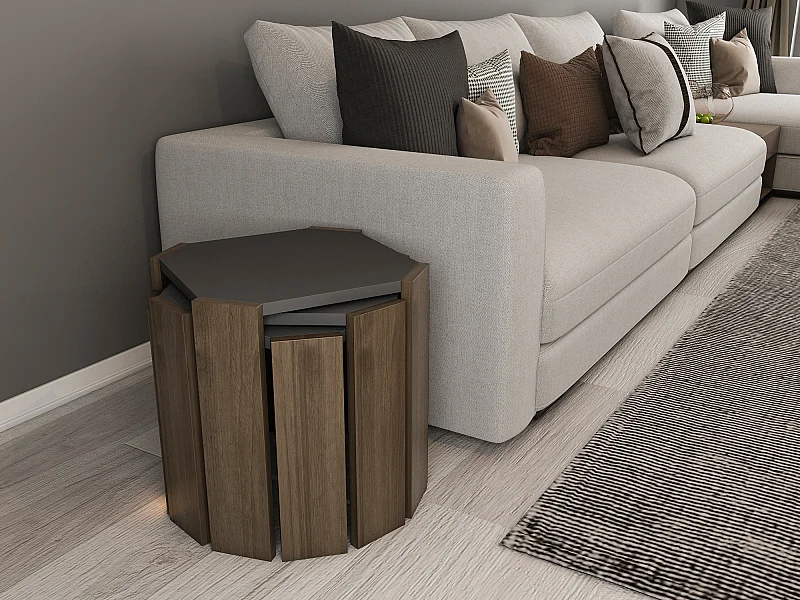 Set aus 3 stapelbaren Couchtischen in Anthrazit und Schwarz