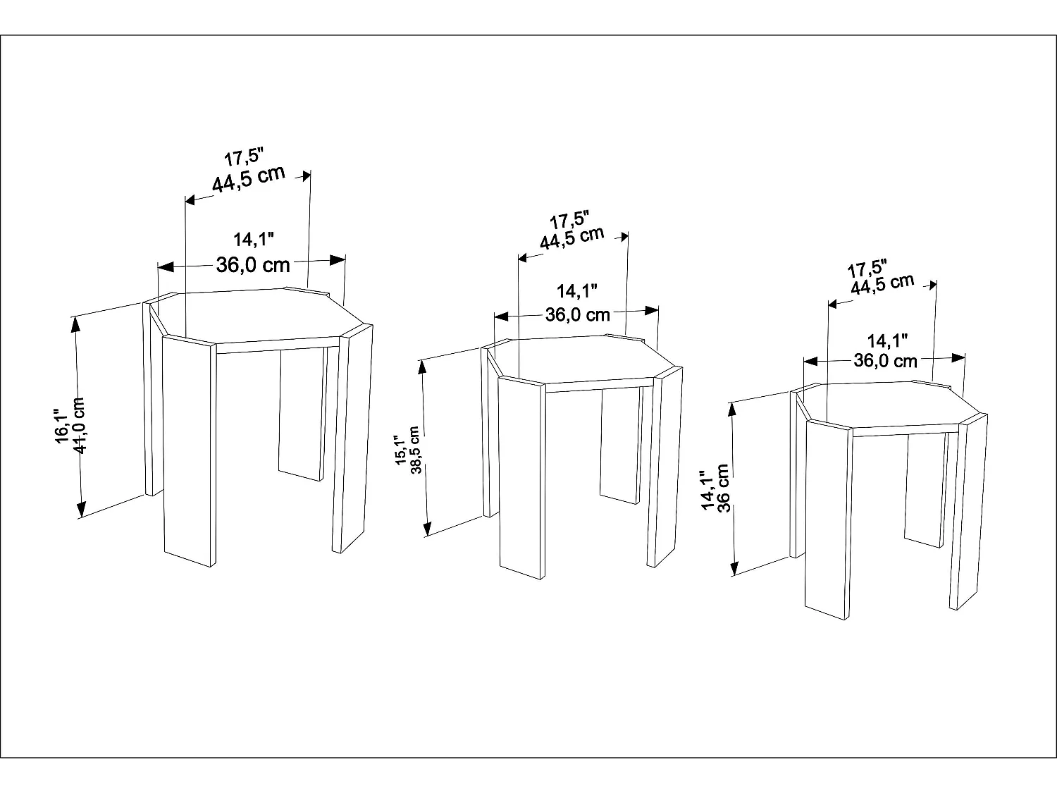 Table gigognes, set de 3 tables basses, empilables (Effet marbre blanc et blanc)
