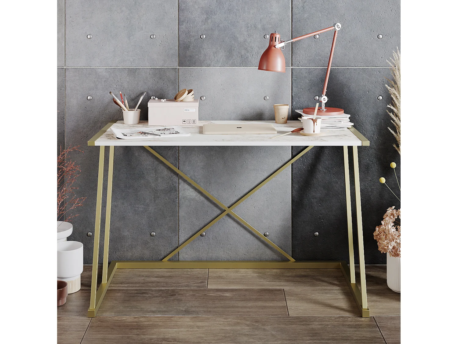 Decorotika Anemon Metal Legs Computer and Writing Desk - W 120 cm x H 75 cm x D 60 cm