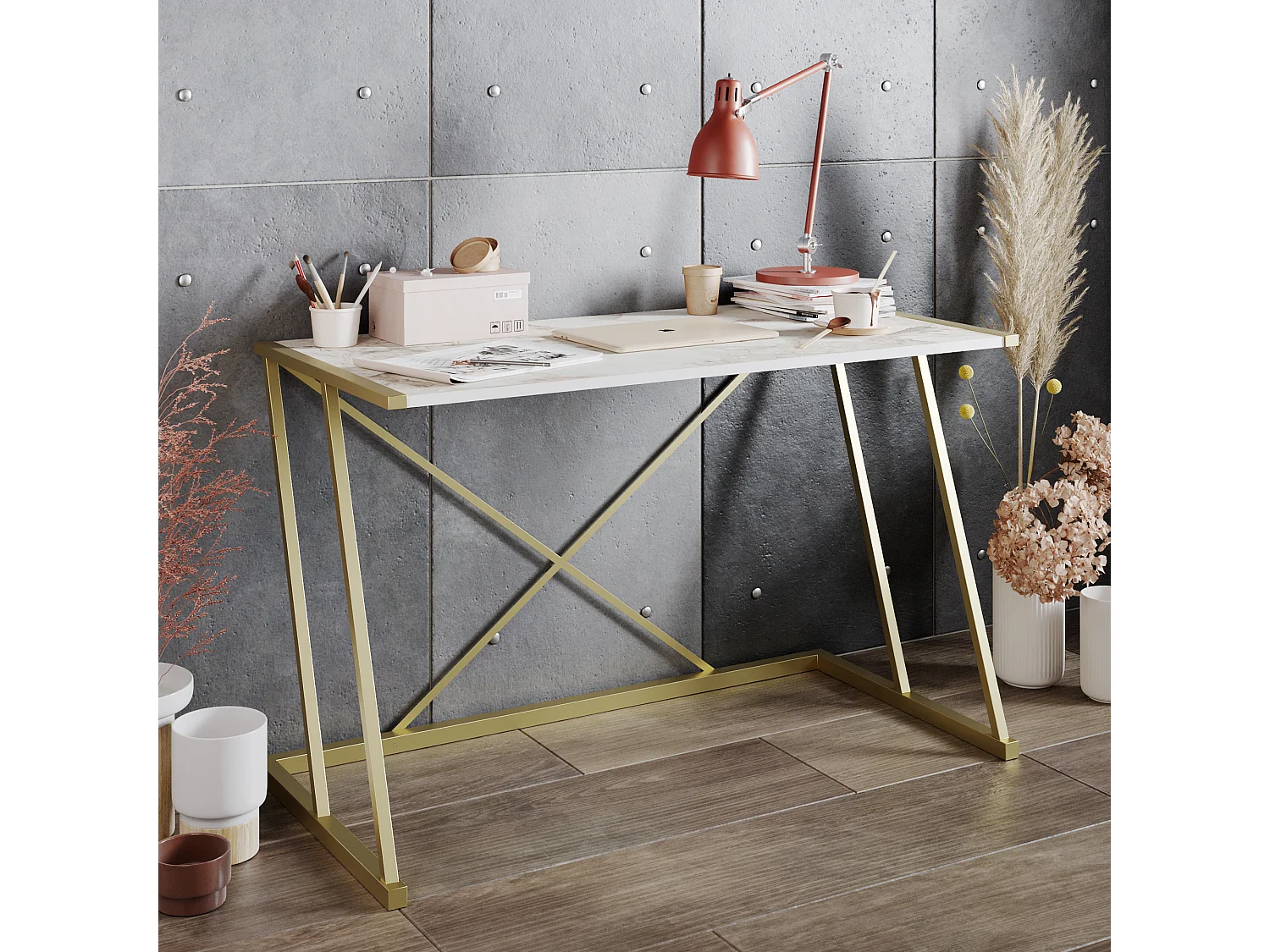 Decorotika Anemon Metal Legs Computer and Writing Desk - W 120 cm x H 75 cm x D 60 cm