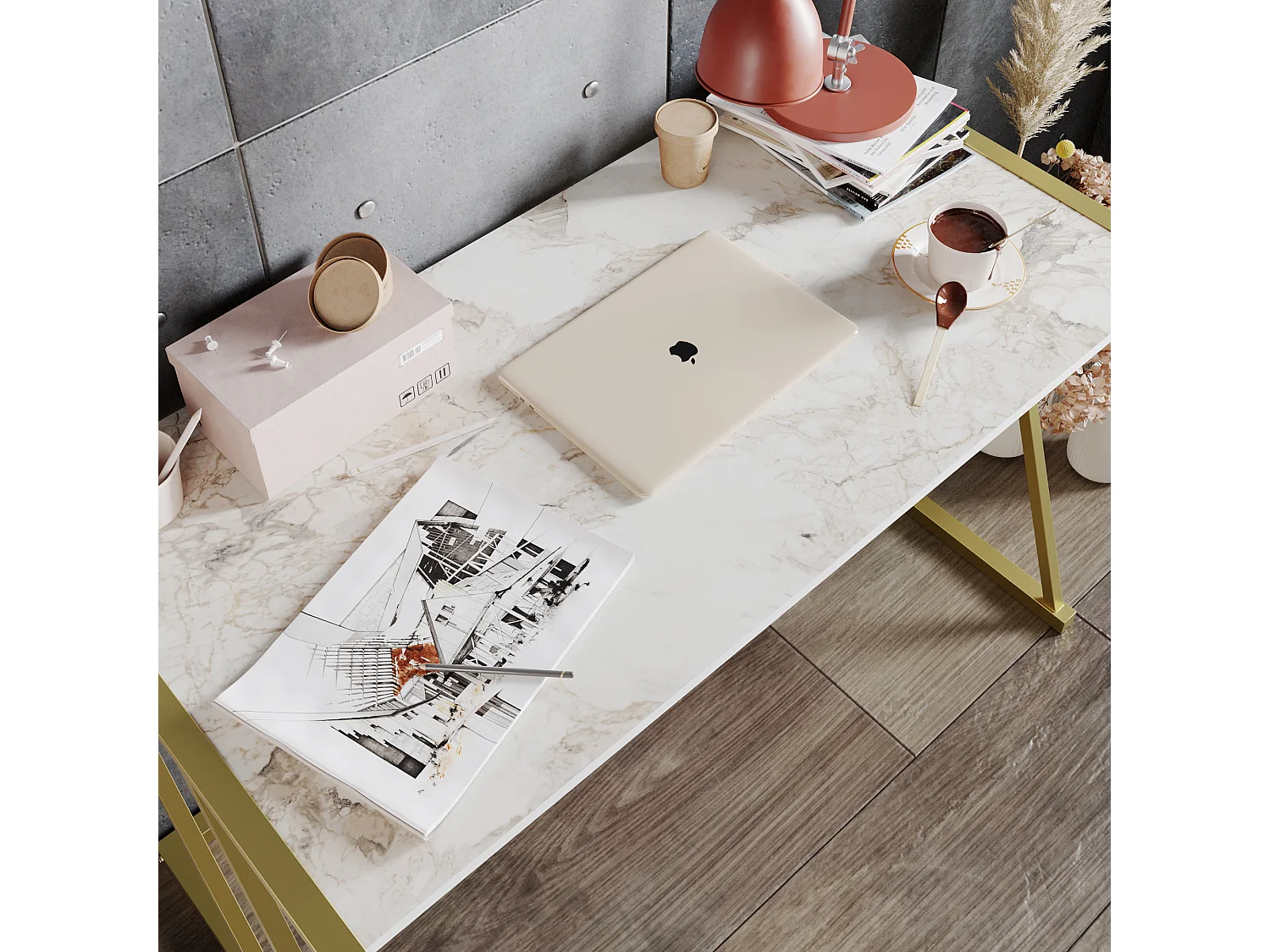Decorotika Anemon Metal Legs Computer and Writing Desk - W 120 cm x H 75 cm x D 60 cm