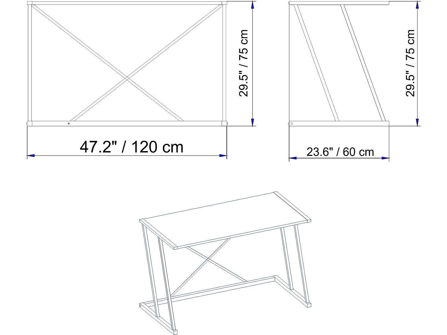 Decorotika Anemon Metal Legs Computer and Writing Desk - W 120 cm x H 75 cm x D 60 cm