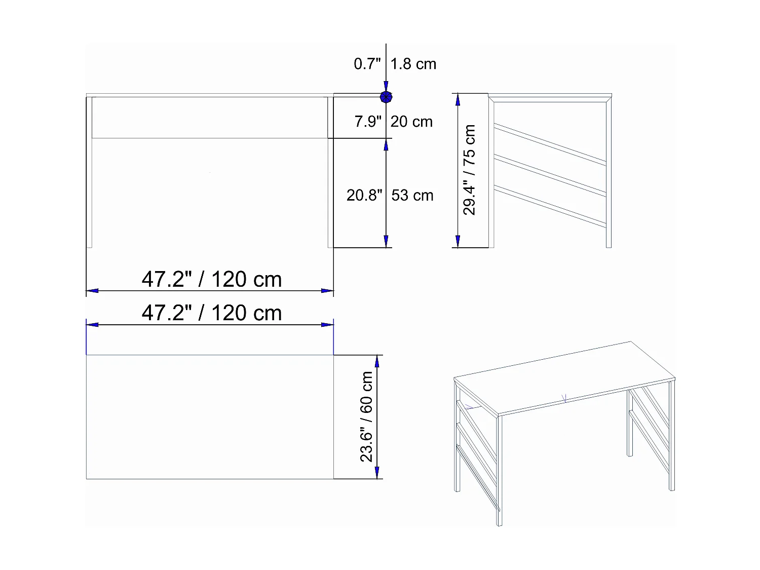 Decorotika Josephine Desk with Metal Frame - W 120 cm x H 75 cm x D 60 cm