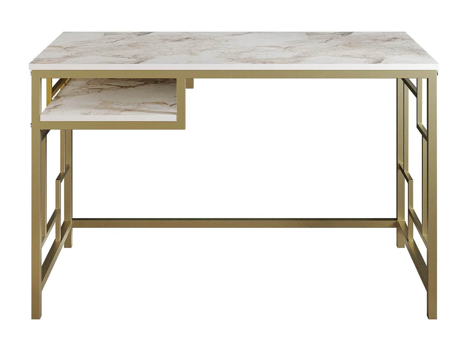Bureau Victory avec le cadre en métal 120 cm (Doré et Effet marbre blanc)