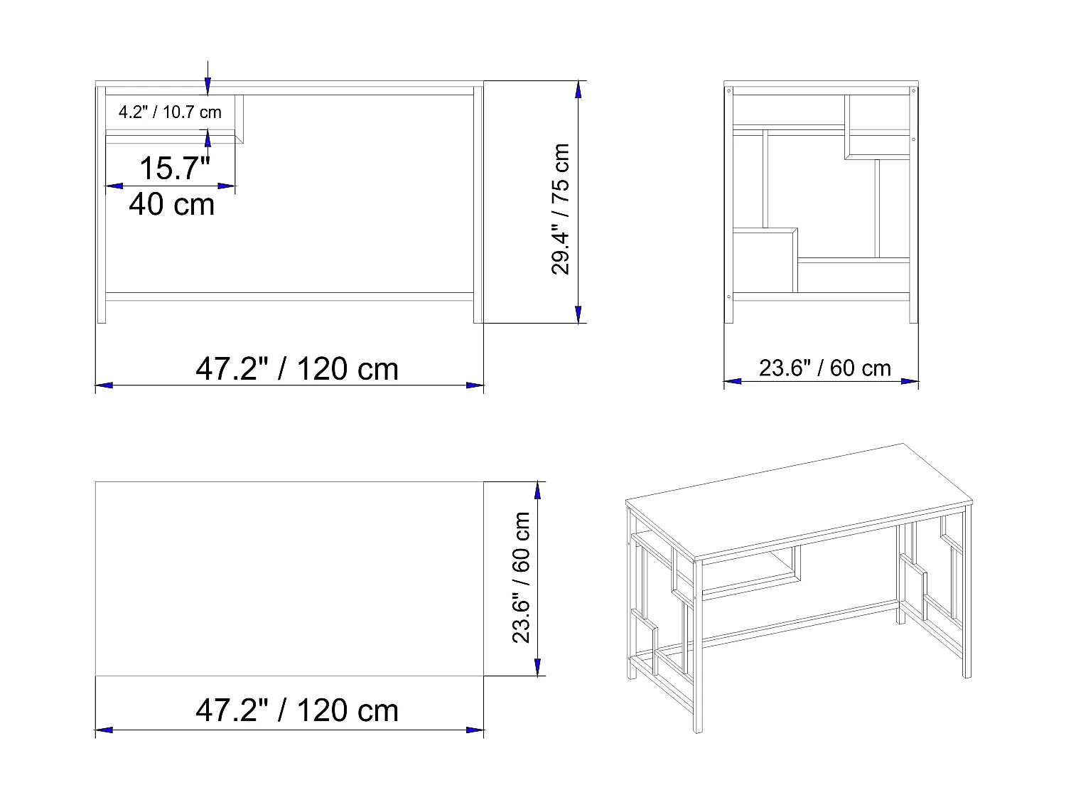 Bureau Victory avec le cadre en métal 120 cm (Doré et Effet marbre blanc)