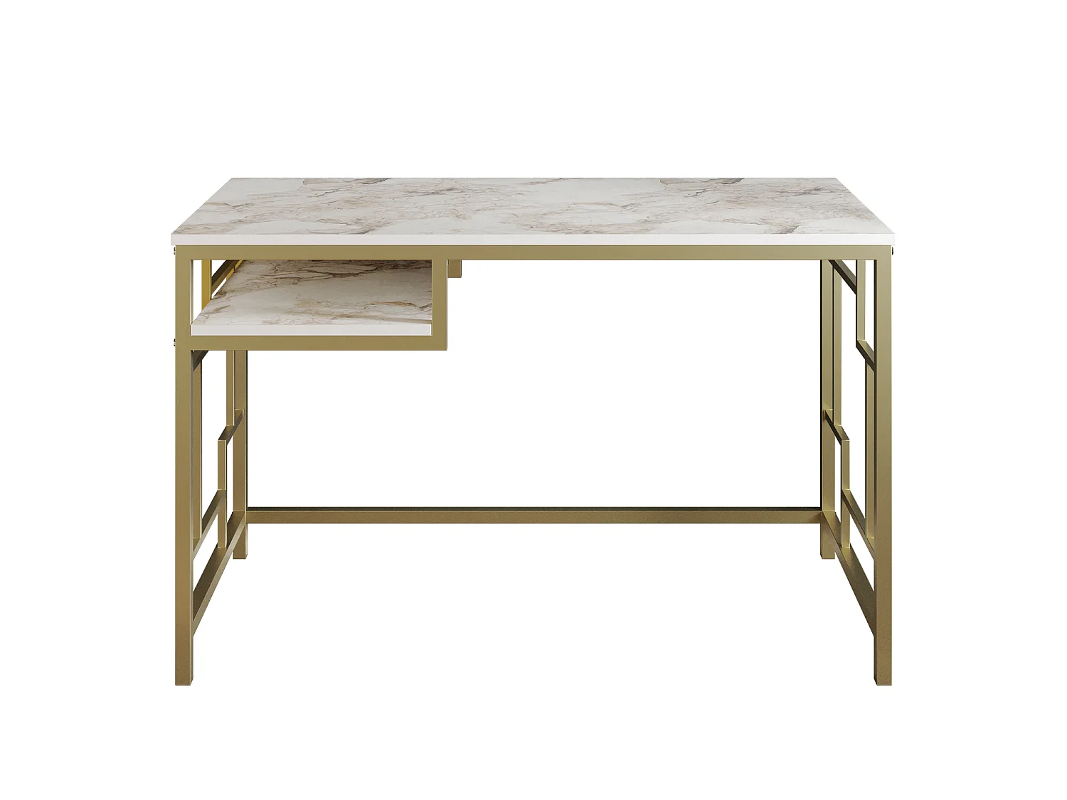 Bureau Victory avec le cadre en métal 120 cm (Doré et Effet marbre blanc)
