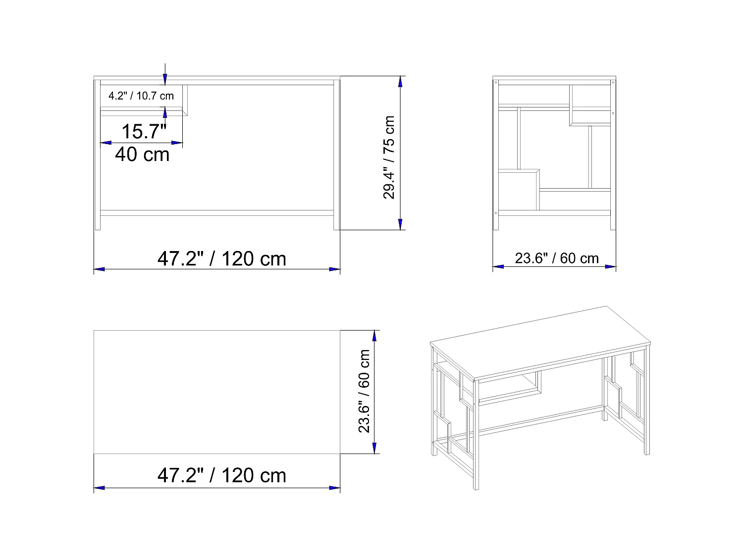 Bureau Victory avec le cadre en métal 120 cm (Blanc)