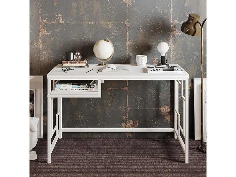 Bureau Victory avec le cadre en métal 120 cm (Blanc)