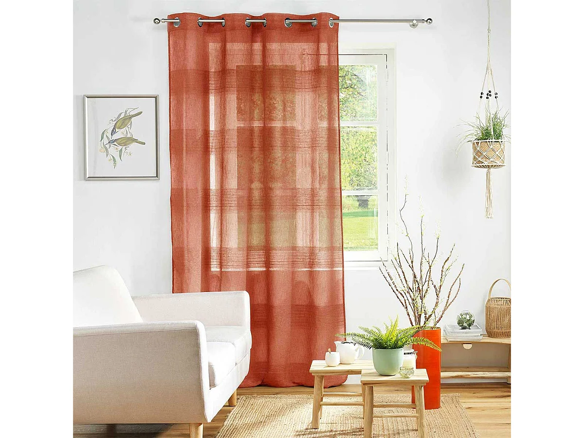 Visillo a rayas con efecto lino tejido en hilos de chenilla