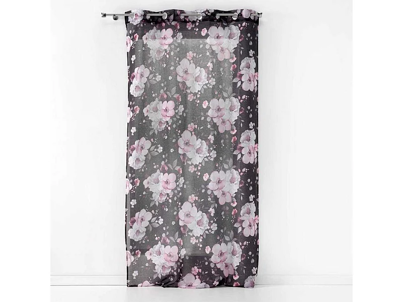 Rideau Voilage à Œillets "Velvet Flower" 140x280cm Noir