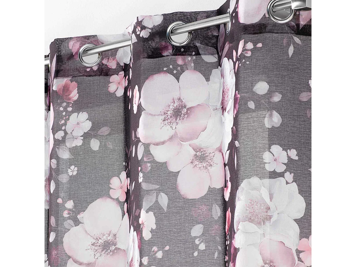 Rideau Voilage à Œillets "Velvet Flower" 140x280cm Noir