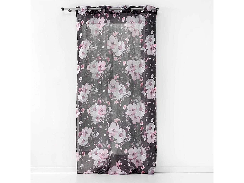 Rideau Voilage à Œillets "Velvet Flower" 140x280cm Noir