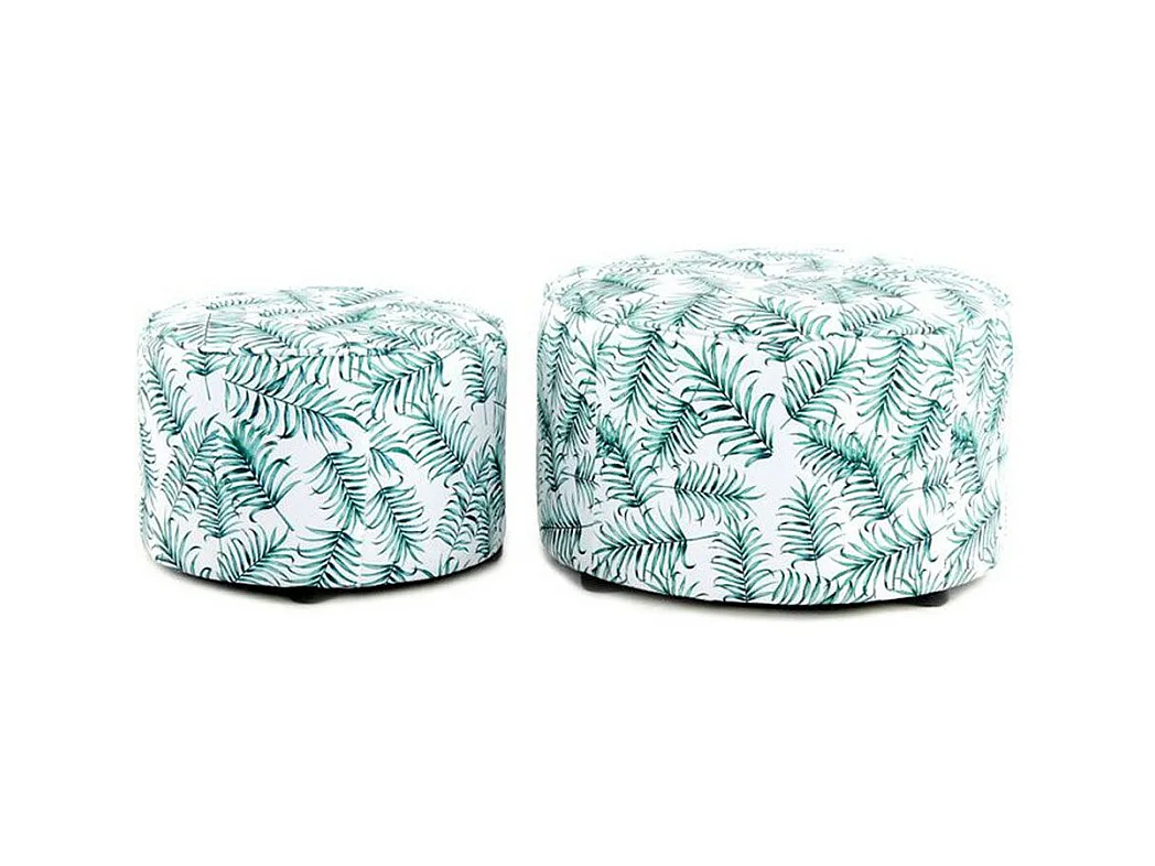 Lot de 2 Poufs Imprimé "Indira" 58cm Blanc & Vert