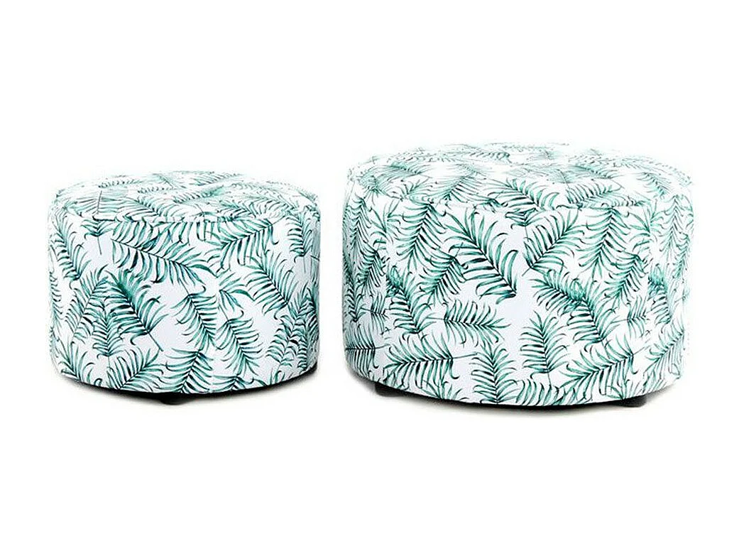 Lot de 2 Poufs Imprimé "Indira" 58cm Blanc & Vert