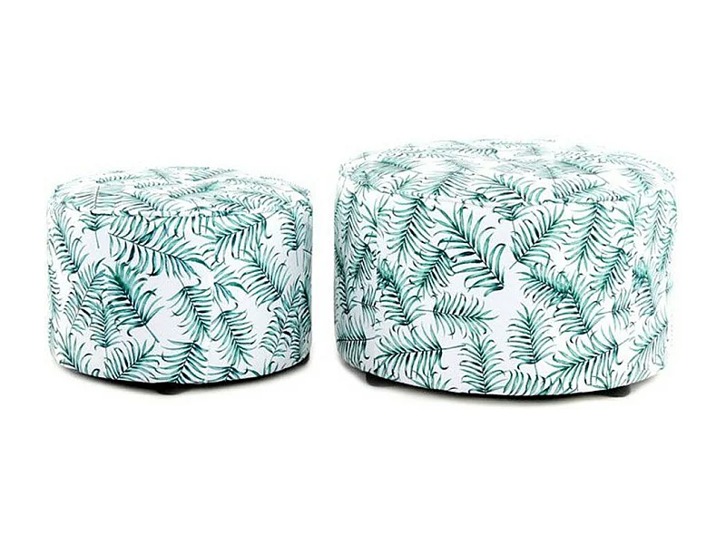 Lot de 2 Poufs Imprimé "Indira" 58cm Blanc & Vert