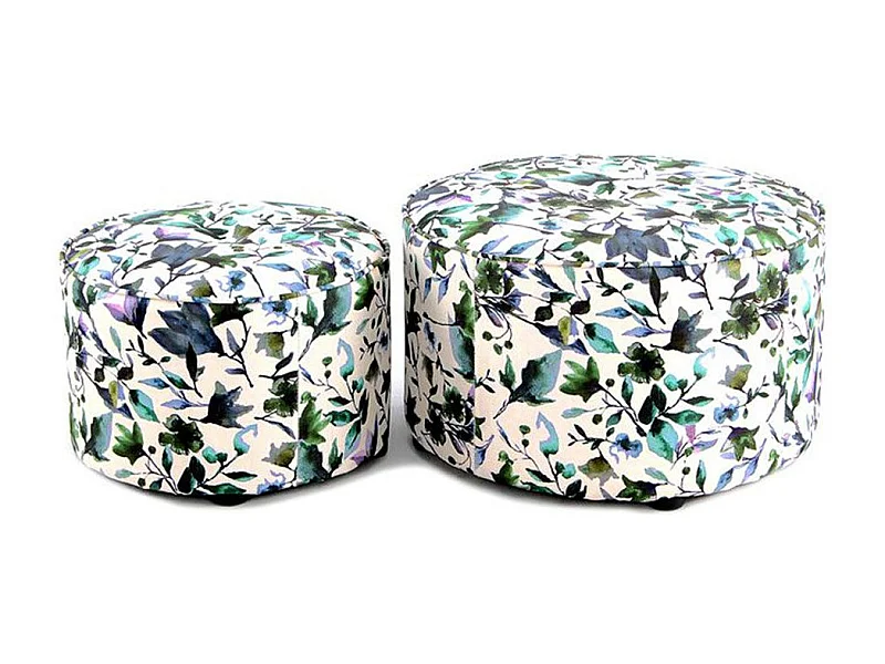 Lot de 2 Poufs Imprimé "Indira" 58cm Beige & Vert