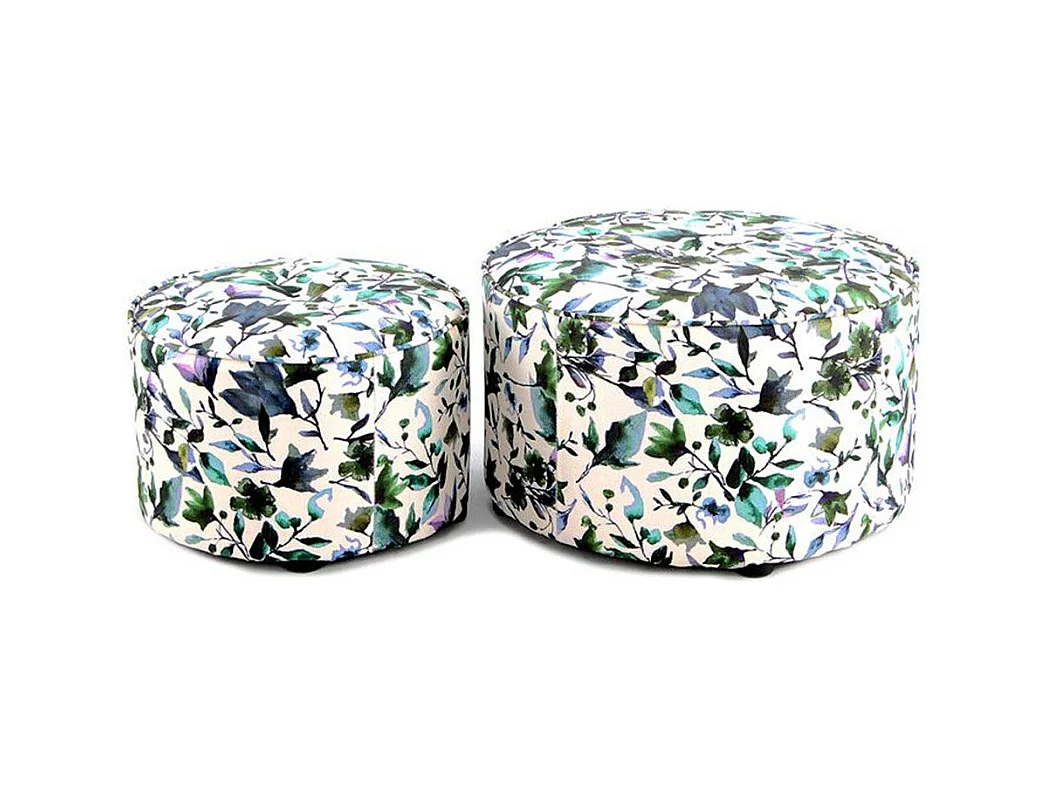 Lot de 2 Poufs Imprimé "Indira" 58cm Beige & Vert