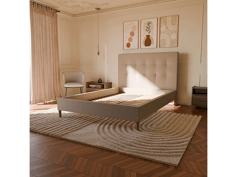 Sommier à lattes et tissu chiné beige 140x190 cm