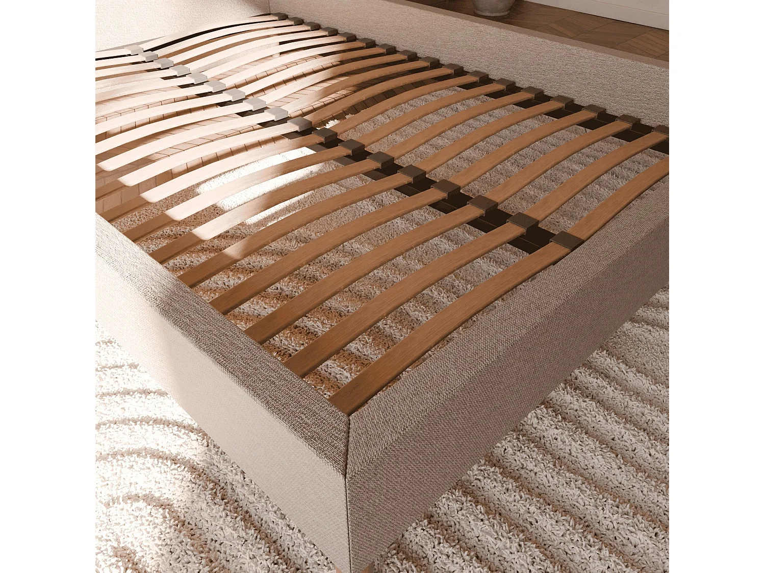 Sommier à lattes et tissu chiné beige 80x200 cm