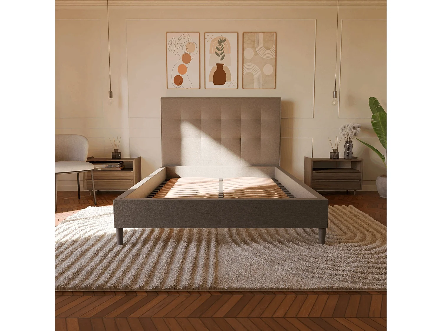 Sommier à lattes et tissu chiné anthracite 80x200 cm