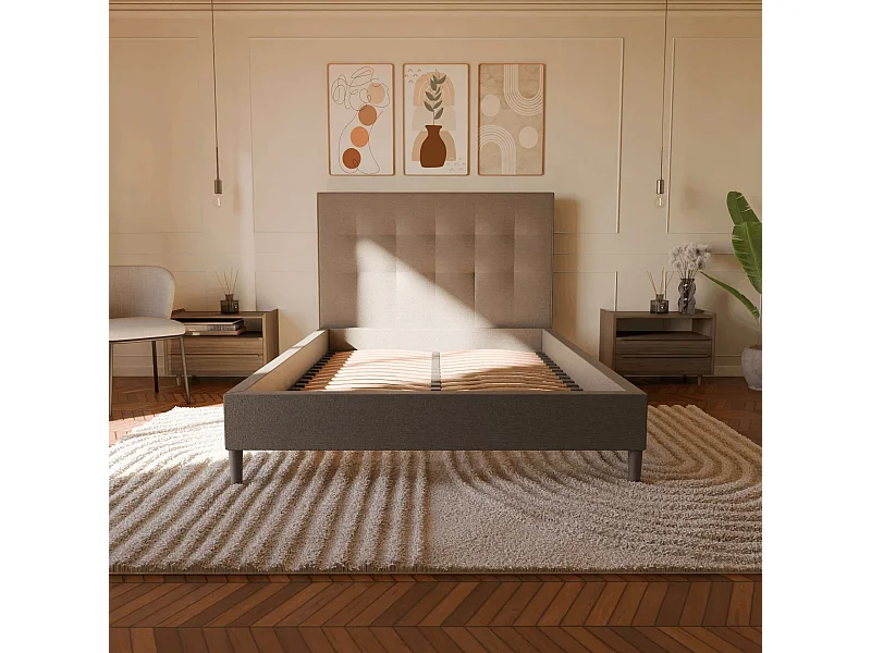 Sommier à lattes et tissu chiné anthracite 80x200 cm