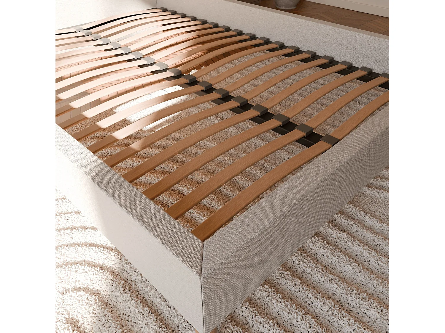 Sommier à lattes et tissu chiné blanc 90x200 cm