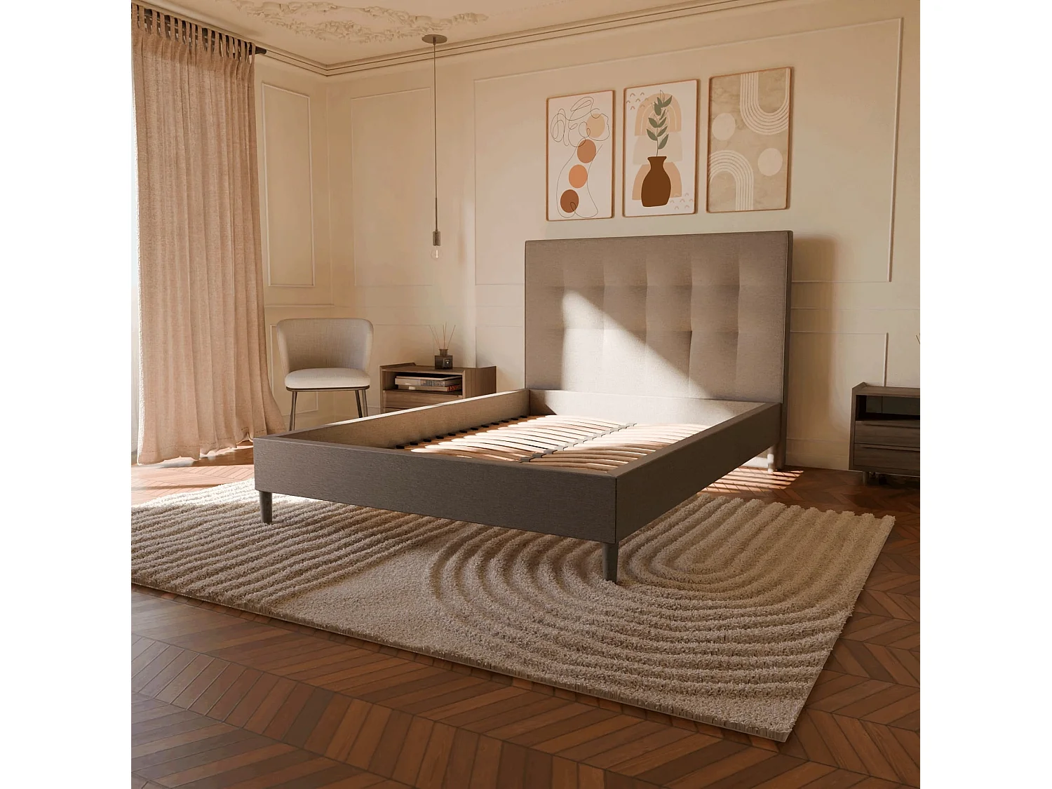 Sommier à lattes et tissu chiné anthracite 90x190 cm