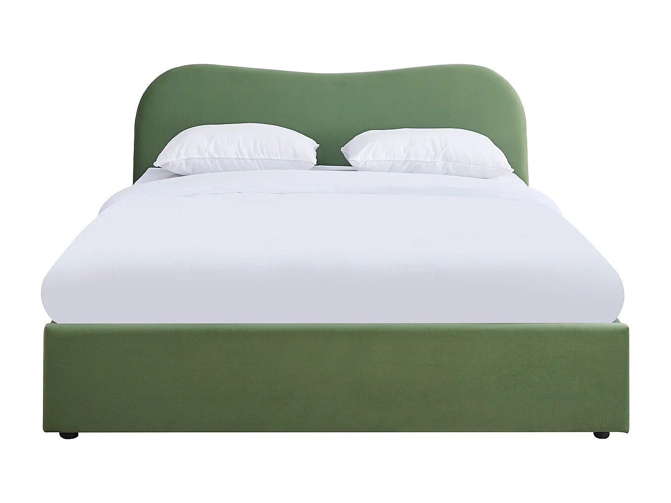 Lit coffre adulte 160x200 cm avec tête de lit matelassée en velours vert clair - Suzon