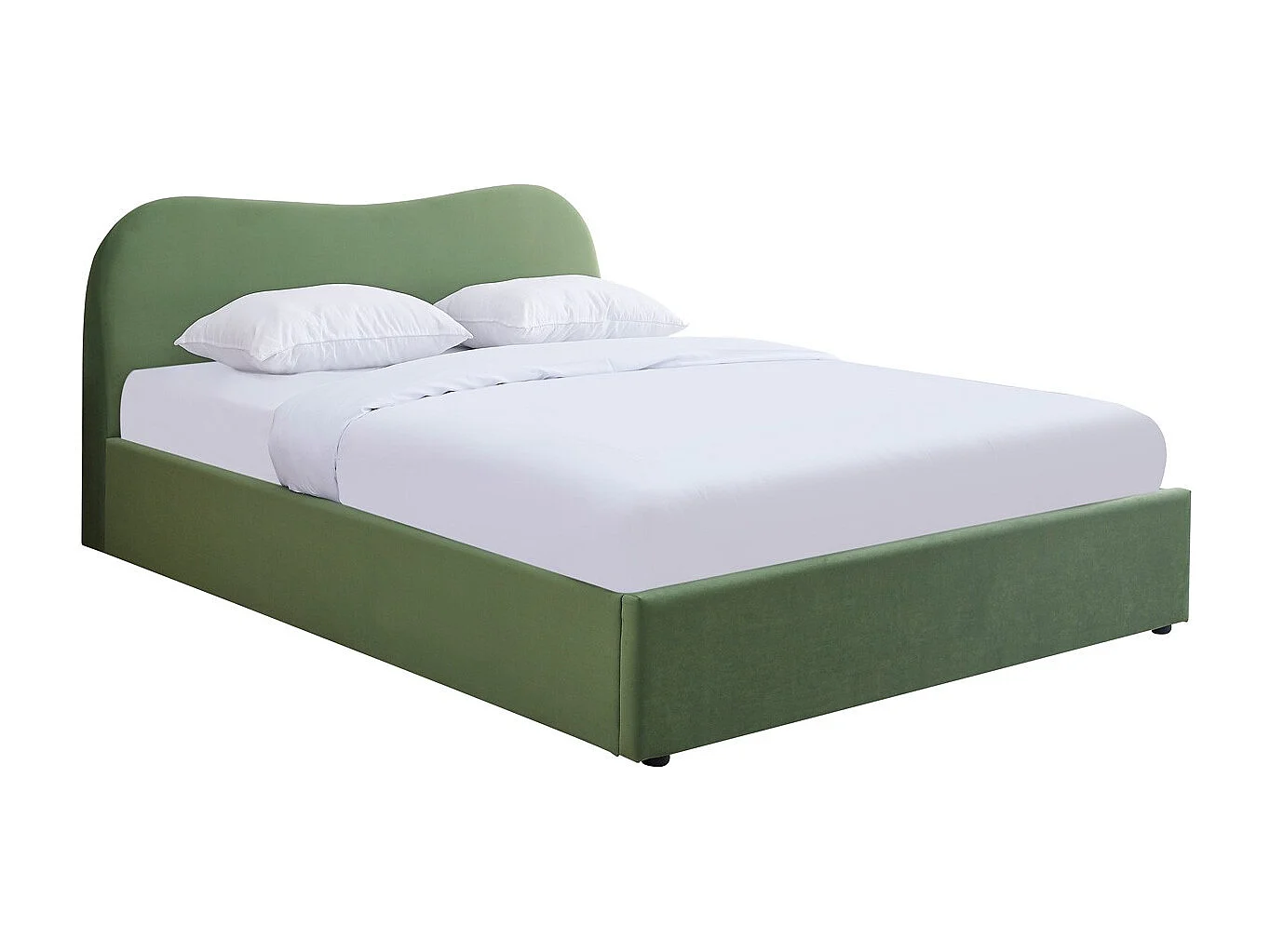 Lit coffre adulte 140x190 cm avec tête de lit matelassée en velours vert clair - Suzon