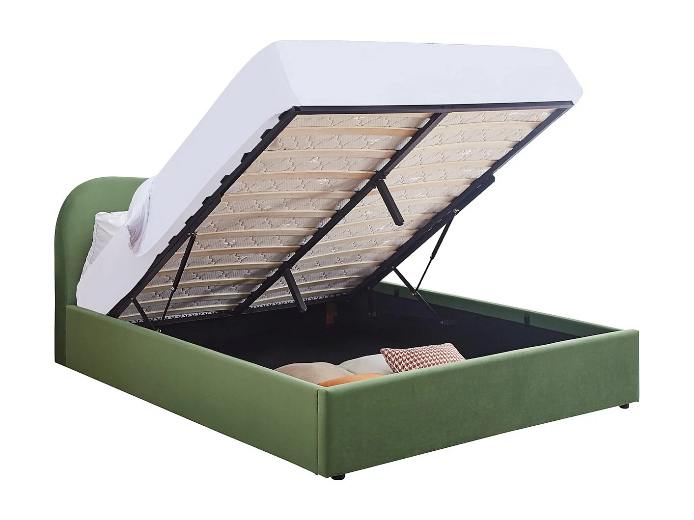 Lit coffre adulte 140x190 cm avec tête de lit matelassée en velours vert clair - Suzon